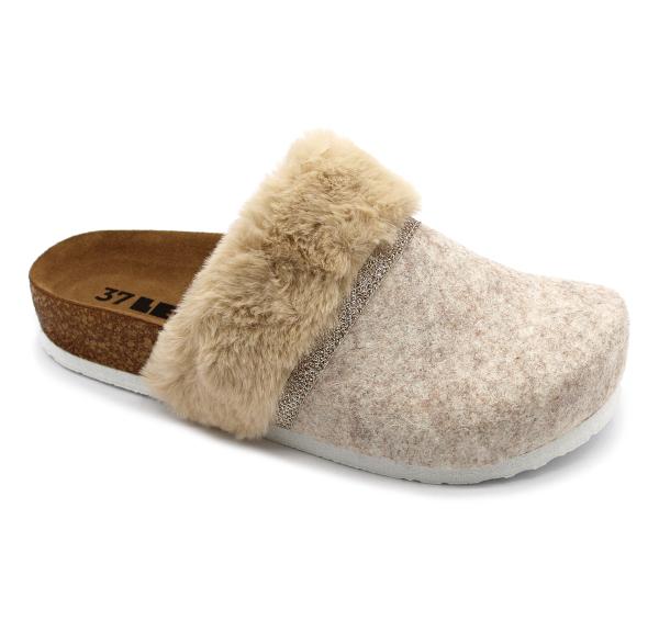 Leon Damen Stoffclogs Modell 4261 in Beige – Bequemer Clog mit rutschfester Sohle, atmungsaktivem Stoff und ergonomischem Fußbett.