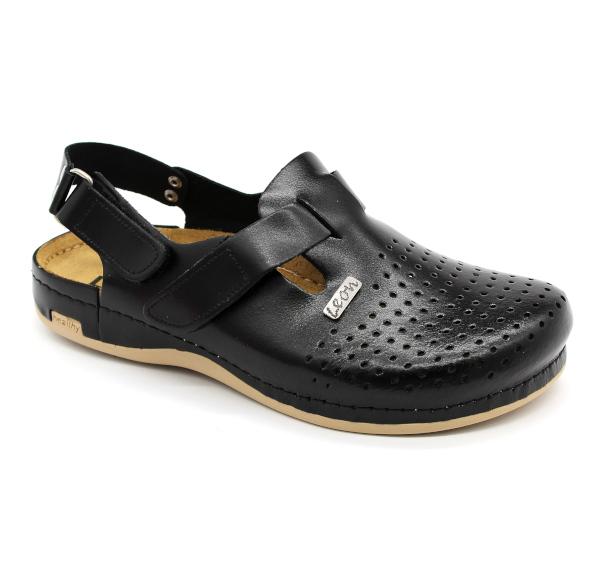 Leon Herren Ledersandalen 701-M in Schwarz mit ergonomischem Fußbett