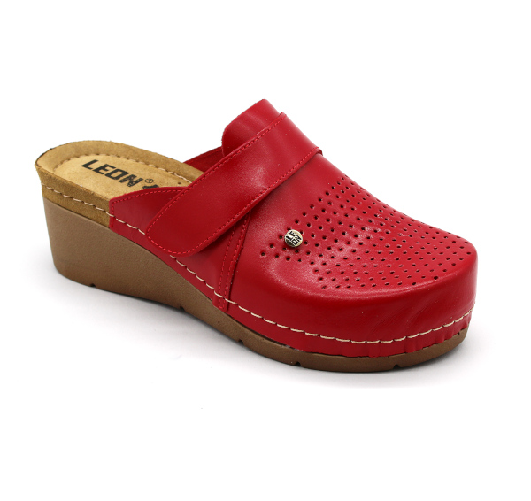 Leon Damen Lederclogs Modell 1001 Rot – bequeme Lederclogs aus Nappaleder mit rutschfester Sohle