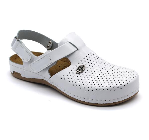 Leon Damen Lederclogs Modell 951 in Weiß – Komfortable Echtleder-Clogs mit rutschfester Kunststoffsohle und Gel-Innensohle