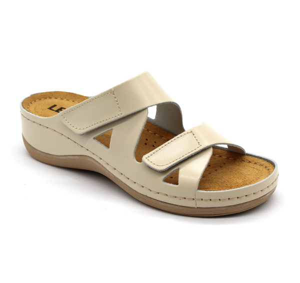 Leon Damen Lederschuhe Modell 906 in Beige mit Naturleder und verstellbaren Riemen