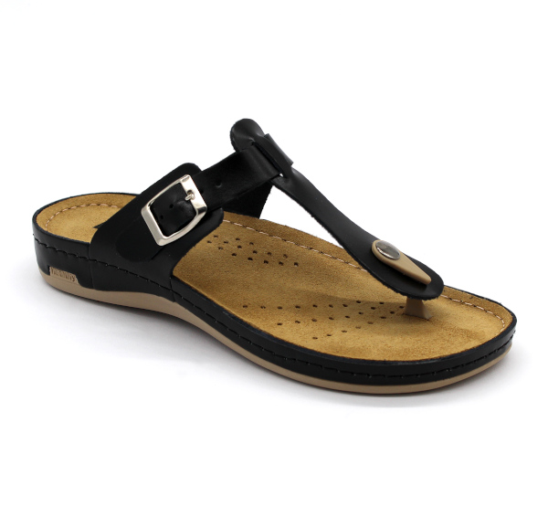 Leon Damen Lederschuhe Modell 980 in Schwarz – Echtlederschuhe mit Gel-Innensohle, rutschfester Sohle und verstellbarem Riemen