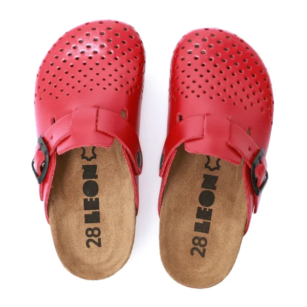 Leon Kinder Lederclogs 4800 in Rot – modische Kinderschuhe aus Leder mit LED-Beleuchtung und verstellbarer Dornschließe 02