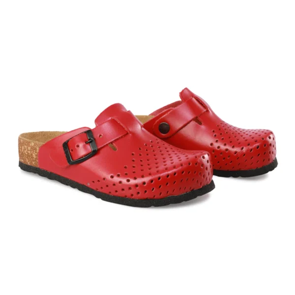 Leon Kinder Lederclogs 4800 in Rot – modische Kinderschuhe aus Leder mit LED-Beleuchtung und verstellbarer Dornschließe 03