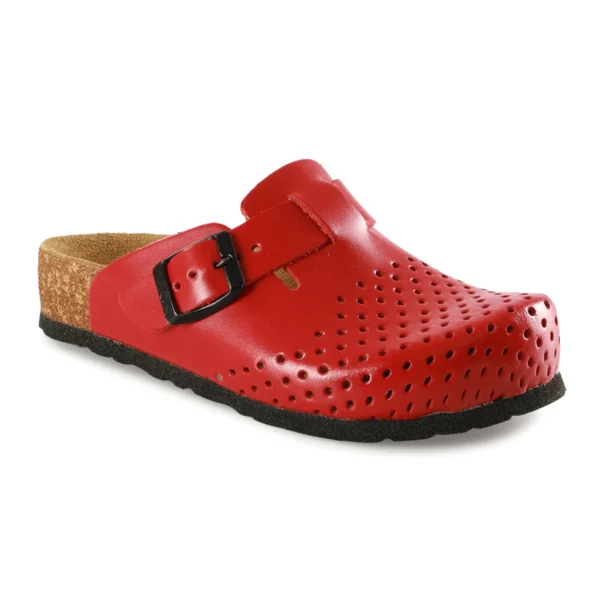 Leon Kinder Lederclogs 4800 in Rot – modische Kinderschuhe aus Leder mit LED-Beleuchtung und verstellbarer Dornschließe 04