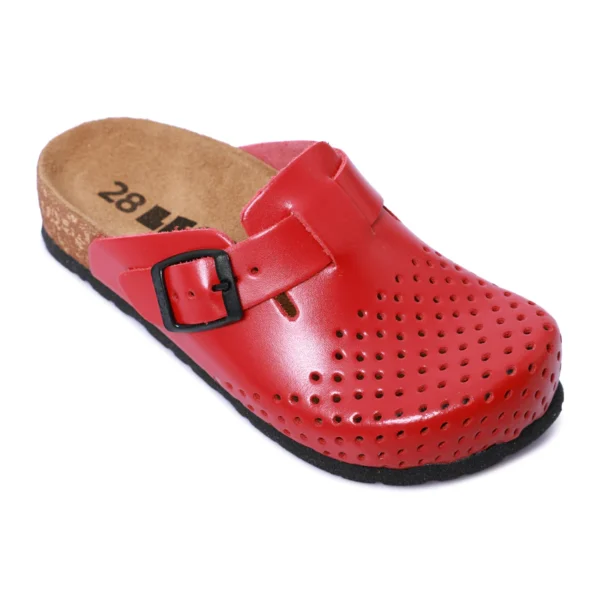 Leon Kinder Lederclogs 4800 in Rot – modische Kinderschuhe aus Leder mit LED-Beleuchtung und verstellbarer Dornschließe