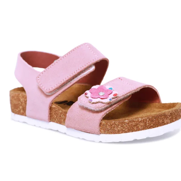 Leon Kinder Ledersandalen Modell 4804 Rosa – hochwertige Mädchensandalen aus Leder mit Blümchenapplikation und rutschfester Sohle 01