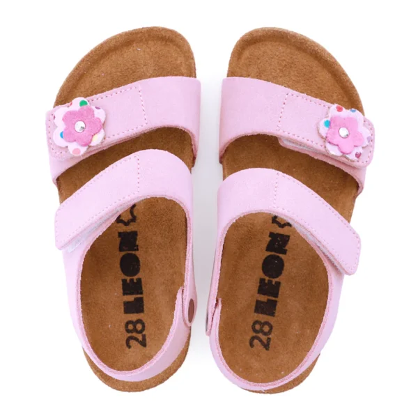 Leon Kinder Ledersandalen Modell 4804 Rosa – hochwertige Mädchensandalen aus Leder mit Blümchenapplikation und rutschfester Sohle 02