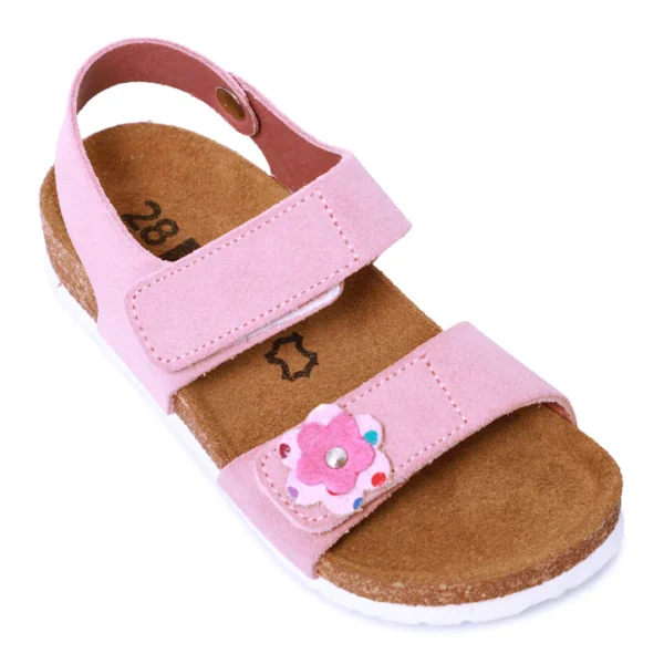 Leon Kinder Ledersandalen Modell 4804 Rosa – hochwertige Mädchensandalen aus Leder mit Blümchenapplikation und rutschfester Sohle